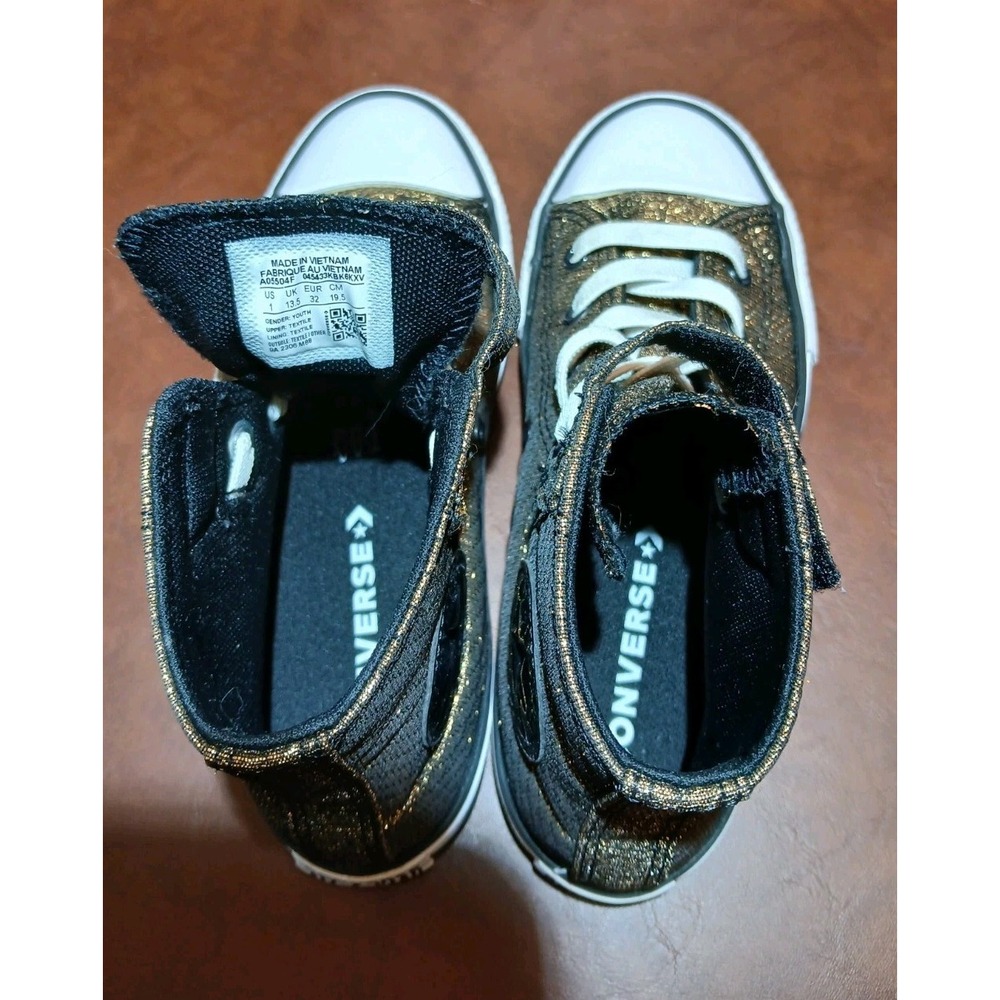 Converse Chuck Taylor All Star Hi Cooper Black Glittery Shoes Size 1 Youth #1421 - Picture 2 of 9